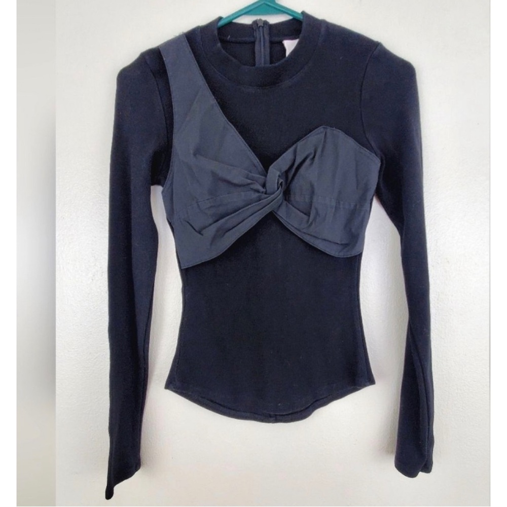 Cinq a sept Shiloh twisted overlay long sleeve top black XS